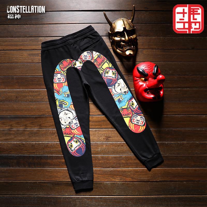 

Autumn Fortune Trend Loose Personality Buddha Head Dharma Big m Printed Casual Pants for Men and Women