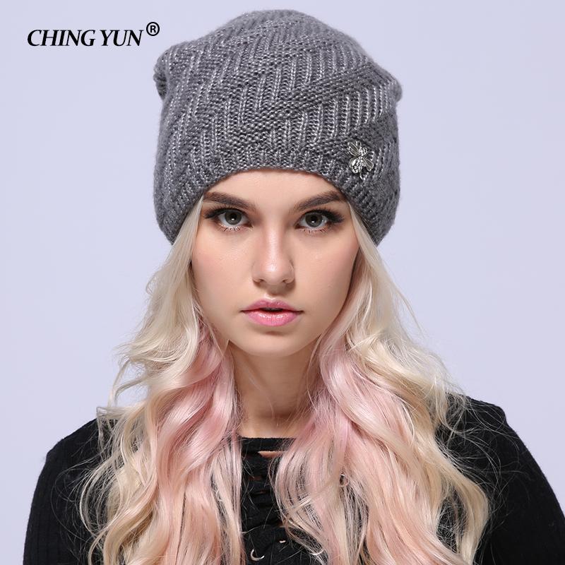 

2020 winter autumn Knitted soft cashmere folds thick warm winter hats for women's caps skullies beanies female fashion casual, Yellow