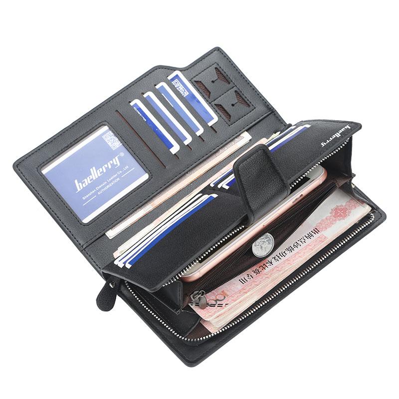 

Men Wallets Long Style High Quality Card Holder Male Purse Zipper Large Capacity Brand PU Leather Wallet for Men, Black