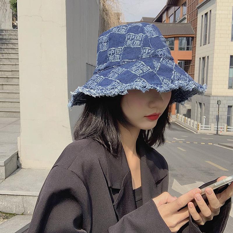

OUOI Hat ladies cowboy fisherman hat ins basin do old rough edge outdoor travel sunscreen sun1, Blue