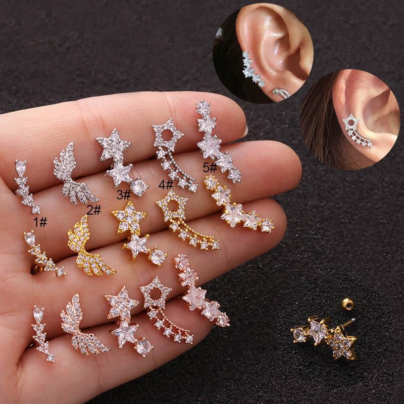 

Bohemia Fashion Creative Jewelry Pentagram Zircon Screw Thin Rod Earrings For Women Feature Namour Charm Gift All Seasons