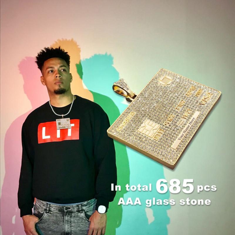 

MYLONGINGCHARM Customize name VIP Hip Hop Necklace 60cm Chain Hip Hop Jewelry Gift glass stone paved pendant
