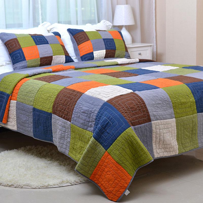 

CHAUSUB Patchwork Quilt Sets 3PC Handmade Quilts Washed Cotton Bedspread Bed Cover With 2*Shams  Size Thick Coverlet, Multi