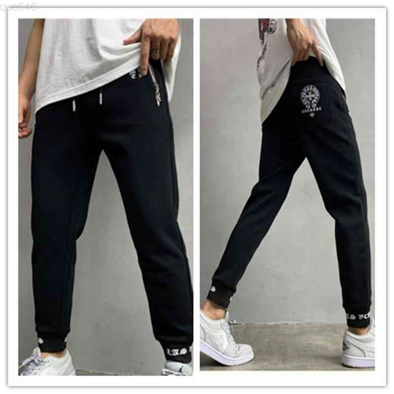 

Trendy Chromes Crosin Zipper Pocket Horseshoe Sanskrit Embroidery Pants, Black