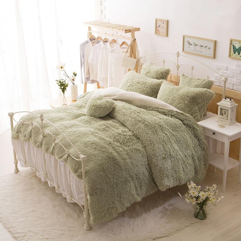 

36Green Gray Brown Pink White Blue Princess Girls Bedding set Thick Fleece Warm Winter Bed set Duvet cover Bed Skirt Pillowcases1