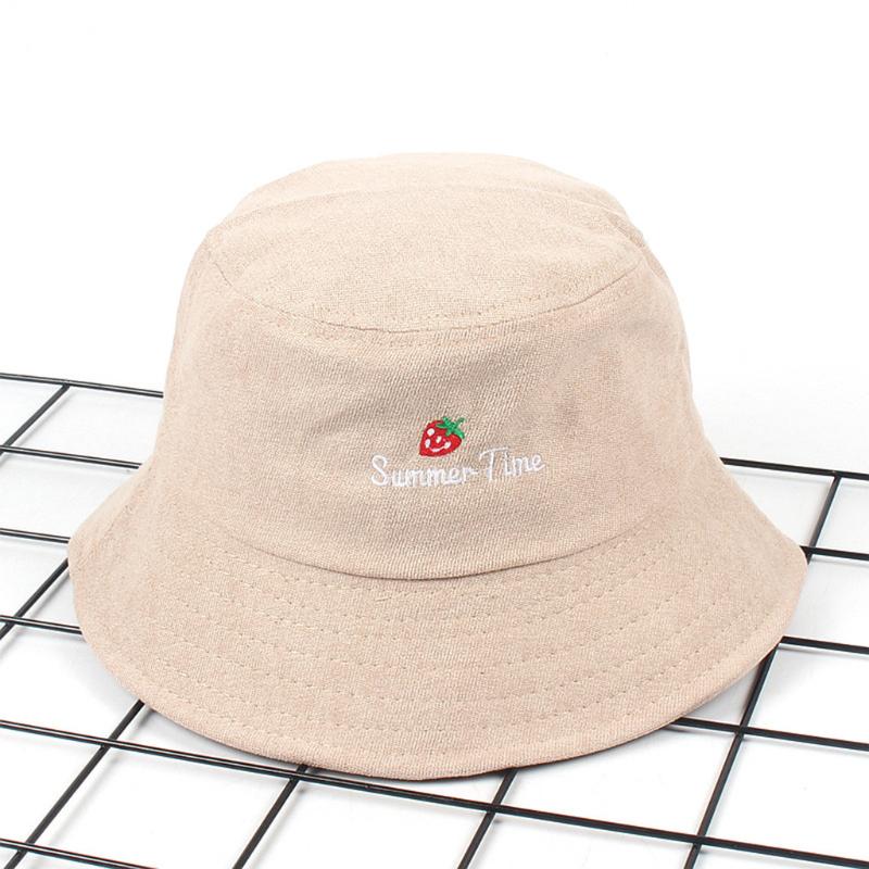 

Unisex Strawberry Embroidery Bucket Hat For Men Women Hip Hop Fisherman Hat Adult Panama Bob Summer Lovers Flat Cap #, Bk