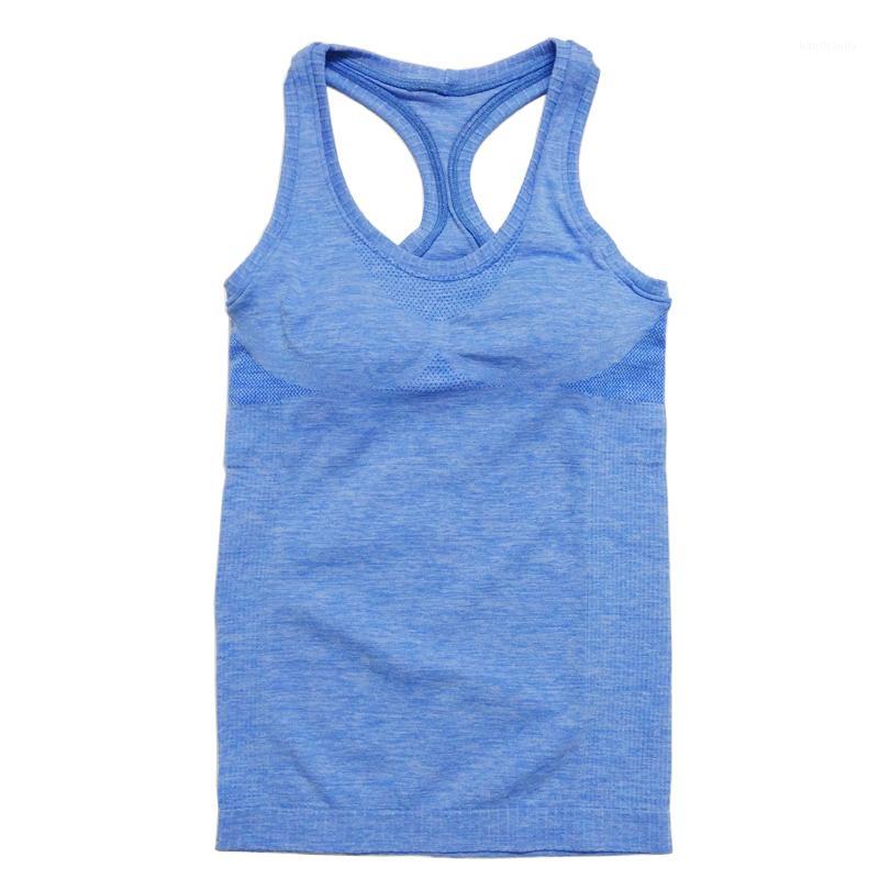 

Women' Yoga Shirts Running Elastic Breathable Gym Fitness Comfortable Vest Ladies No Rims Vest Yoga Tank Top Shirts + Bra Pads1, Blue