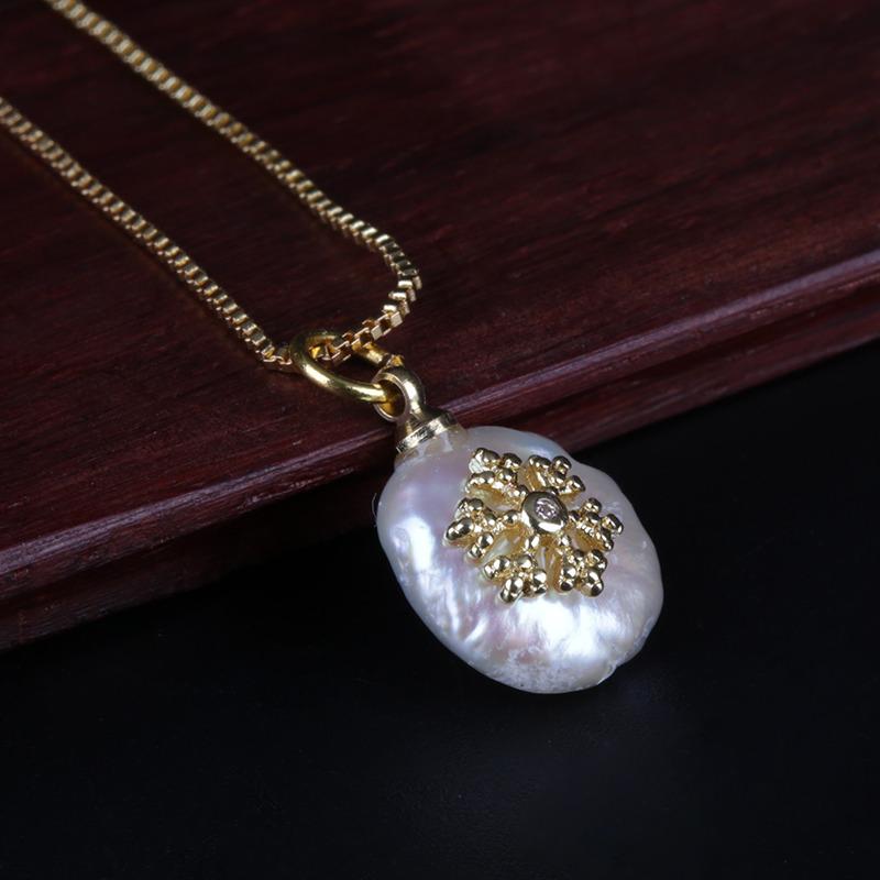 

tiny gold snow snowflake charm natural freshwater pearl bead dainty link chain pendant choker necklace collier for women