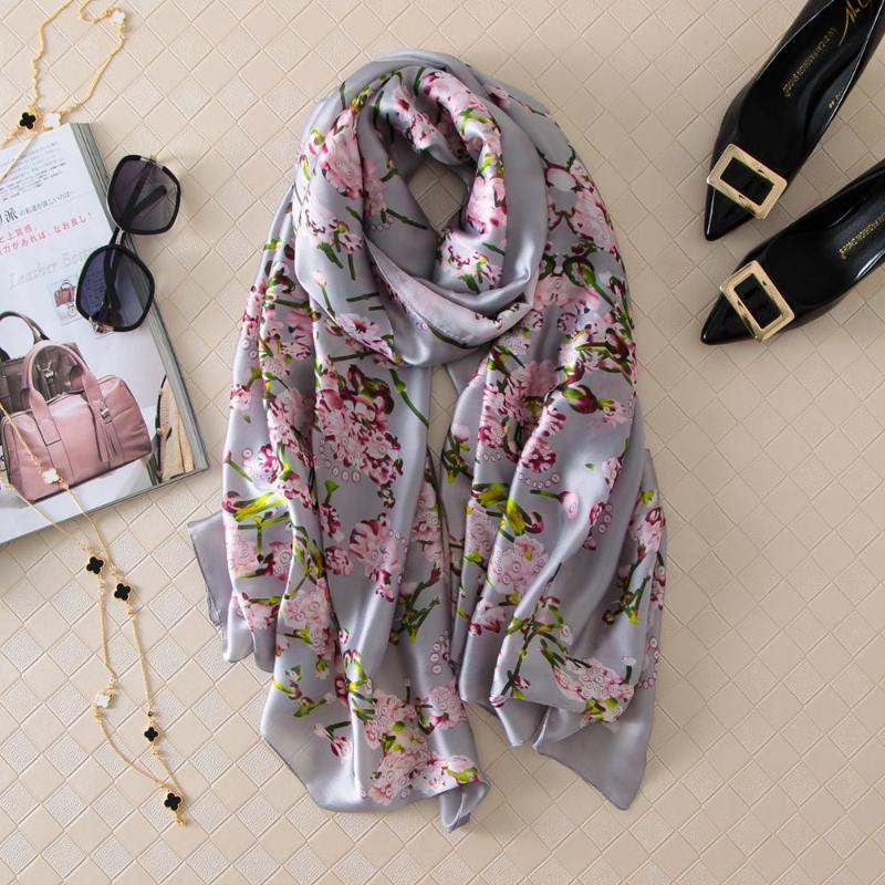 

Autumn Women Silk Scarf Designer Floral Print Shawl Wrap Femme Long Bandana Foulard Ladies Hijab Bufanda Mujer Plus Size 180cm