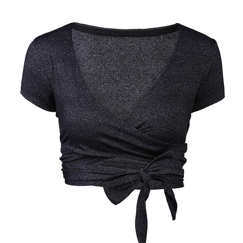 

Strap Sports Short Sleeve Quick-drying Fitness Yoga T-shirts Training Solid Color Gym Top Female Jogging Sportswear Workout, Dark gray