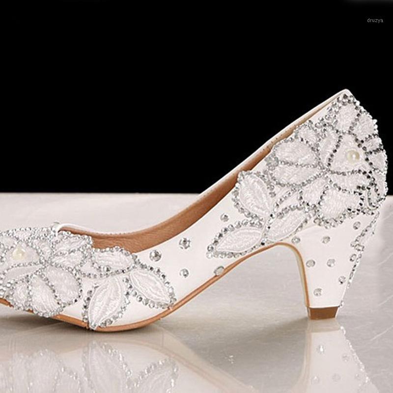 

Handmade White Flower Middle Heel Shoes Bridesmaid Shoes Genuine Leather Wedding Bridal Match for Anniversary Party1, 9cm heels