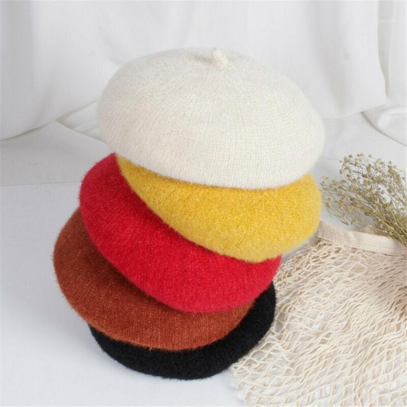 

2-8Years Kids Girls Baby Beret Hats Elegant Winter Warmer French Artist Hats Chenille Fabric Caps Solid Children Girl Berets1, Yellow