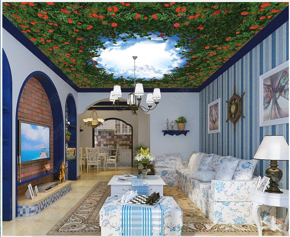 

3d ceiling murals wallpaper custom photo Sky garden flowers white clouds home decor 3d wall mural wallpaper in the living room, Non woven wallpaper