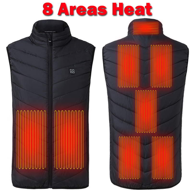

Tactical 8 Areas Heated Vest jacket USB Men Winter Electrical Heated Sleevless Jacket Travel Outdoor Fishing Hiking Heat, 4 areas blue