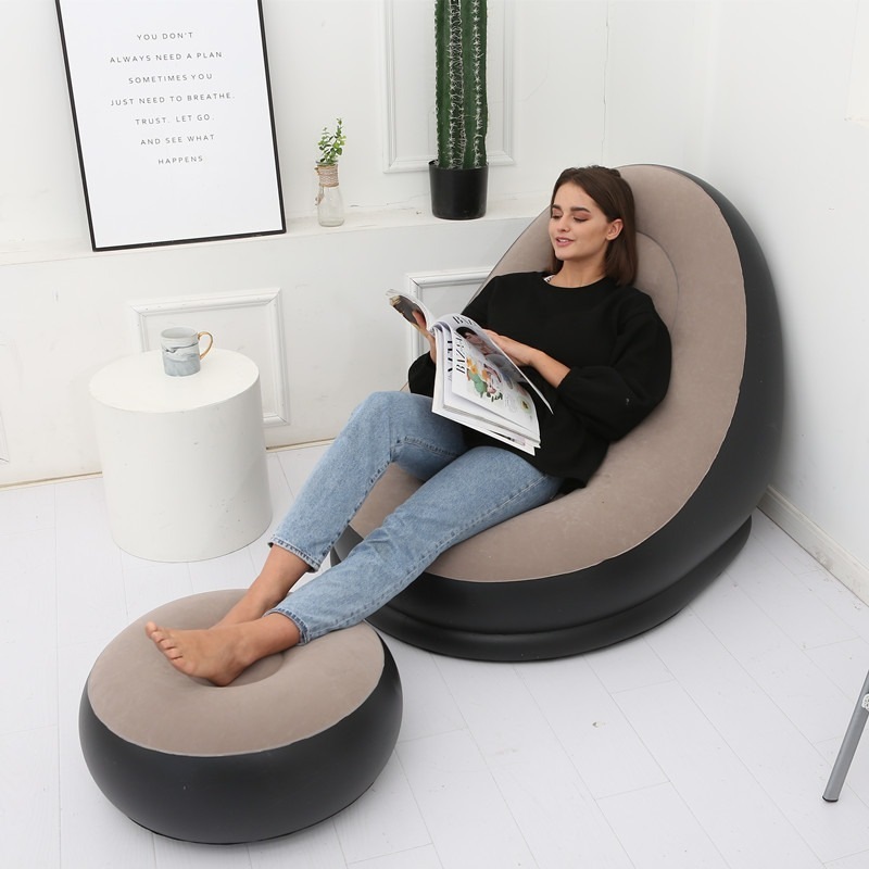 

Flocking Inflatable Sofa Lazy Sofa Bed with Footstool Outdoor Foldable Portable Recliner(The logistics price Pls Contact us)