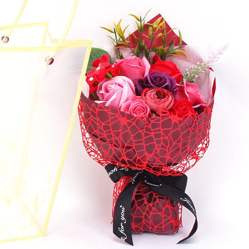 

Fashion Creative Rose Flower Bunch Petal Bath Body Soap Wedding Party Flavor Mother's Day Gift Handmade Fake Rose Flower Gift, 7 heads pink
