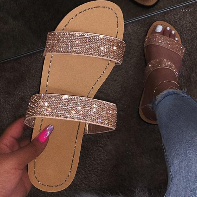 

Women Summer Flat Slippers Bling Crystal Strap Soft Jelly Slides Female Flip Flops Open Toe Outdoor Beach Ladies Plus Size1, Corlorful