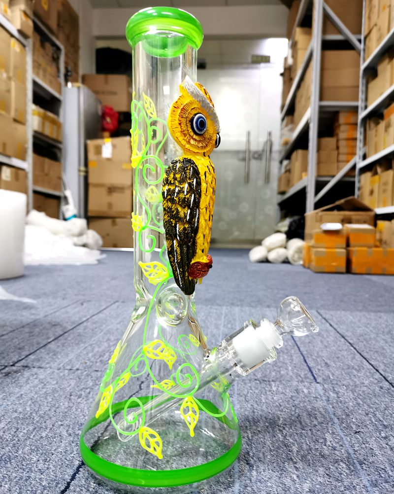 

14 inch Owl Glass Water Bong Beaker Hookahs with Bowls and Downstem Creative Smoking Pipes with Female 18mm Joint