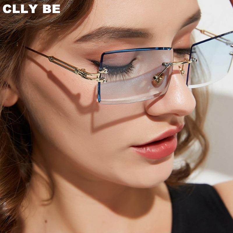 

Sunglasses 2021 Rectangle Rimless Women Men Metal Frame Sun Glasses Shades Vintage Mirror Lens Eyeglasses