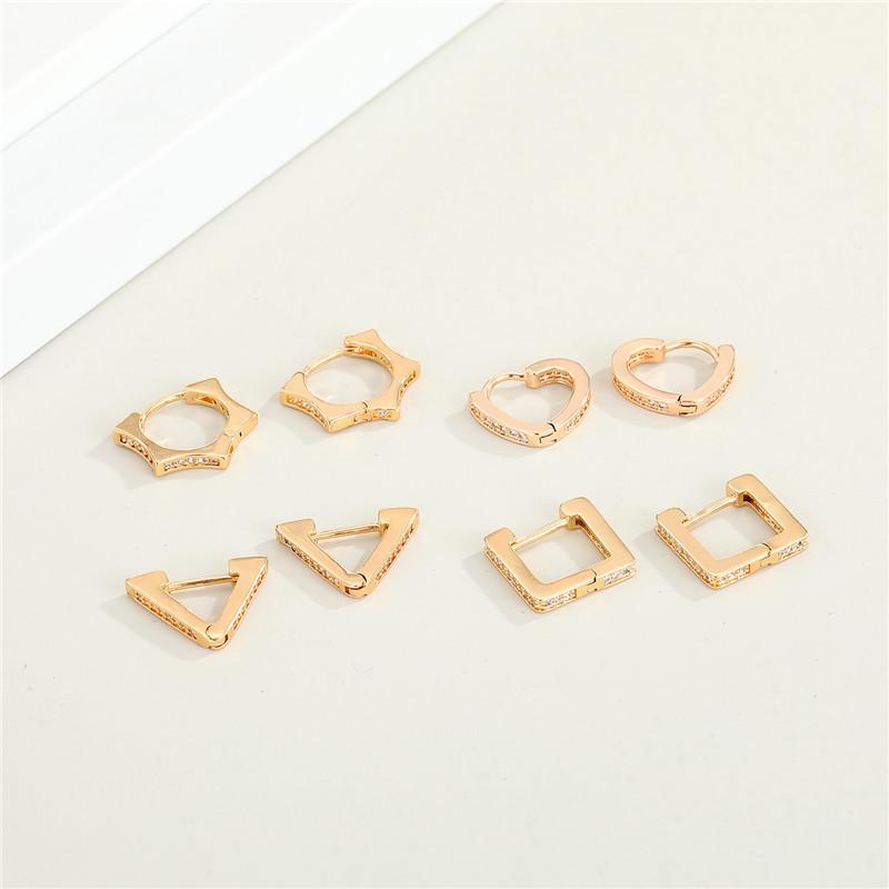 

Metal Zircon Punk Heart Triangle Hoop Earrings For Womens Gift Jewelry Irregular Hexagon Square Geometric Small Circle Earrings