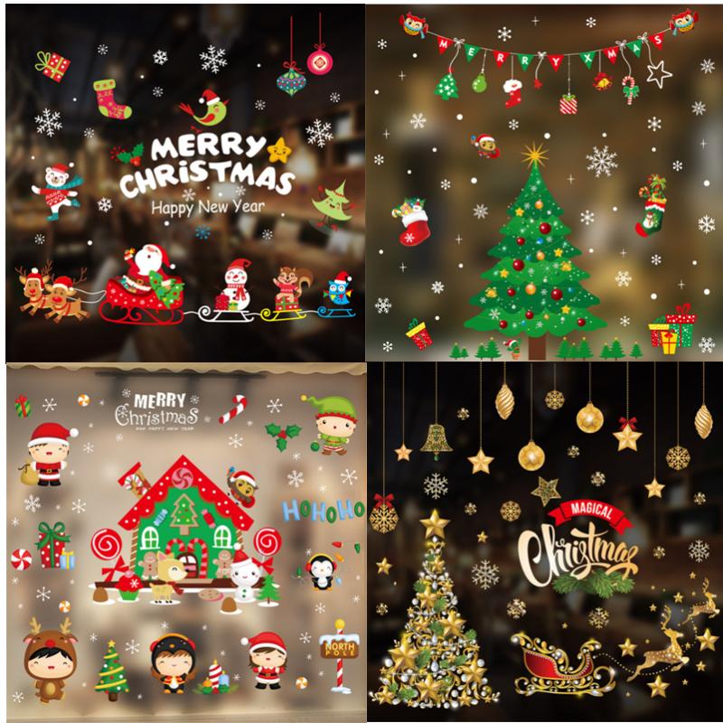 

Christmas Decorations for Home 2020 Merry Christmas Wall Stickers Window Glass Festival Wall Decals Santa Murals New Year Noel