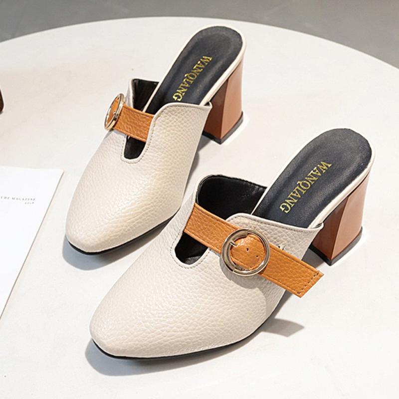 

Women Sandals Square Heel 2021 Summer Shoes Woman Fashion Slides Cut-out Open Toe Slip On Mothers Sandals Female Bling Slippers, Beige