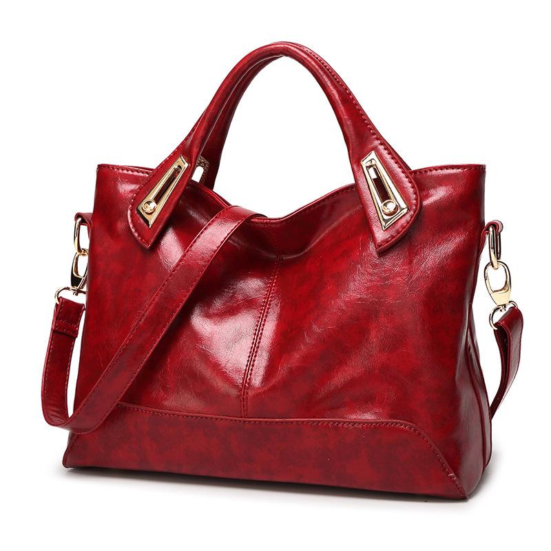 

New style women's bag fashion simple oil wax strap Messenger Handbag, Black