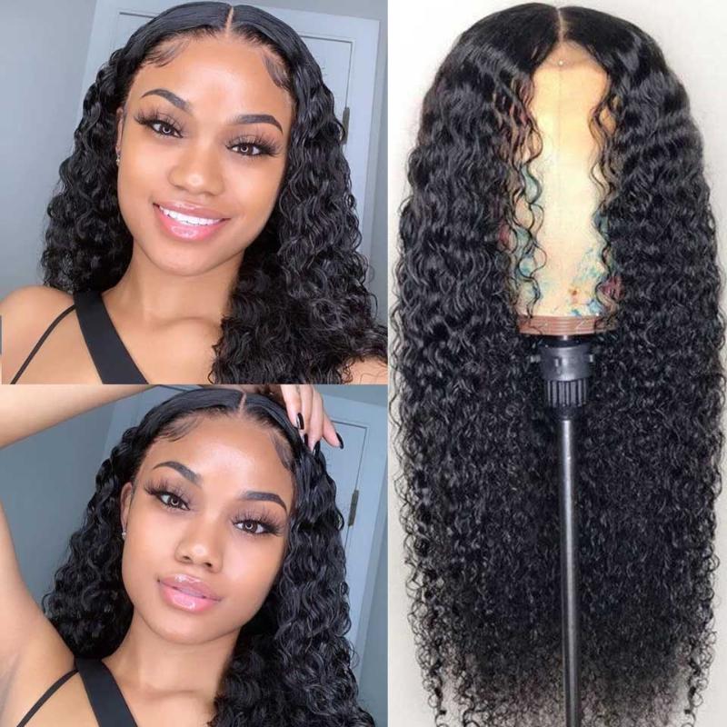 

Cheap Deep Wave Wig Hd Transparent Lace Frontal Wigs Lace Front Human Hair Wigs Remy T Part Brazilian Deep Curly Front Wig, Natural color