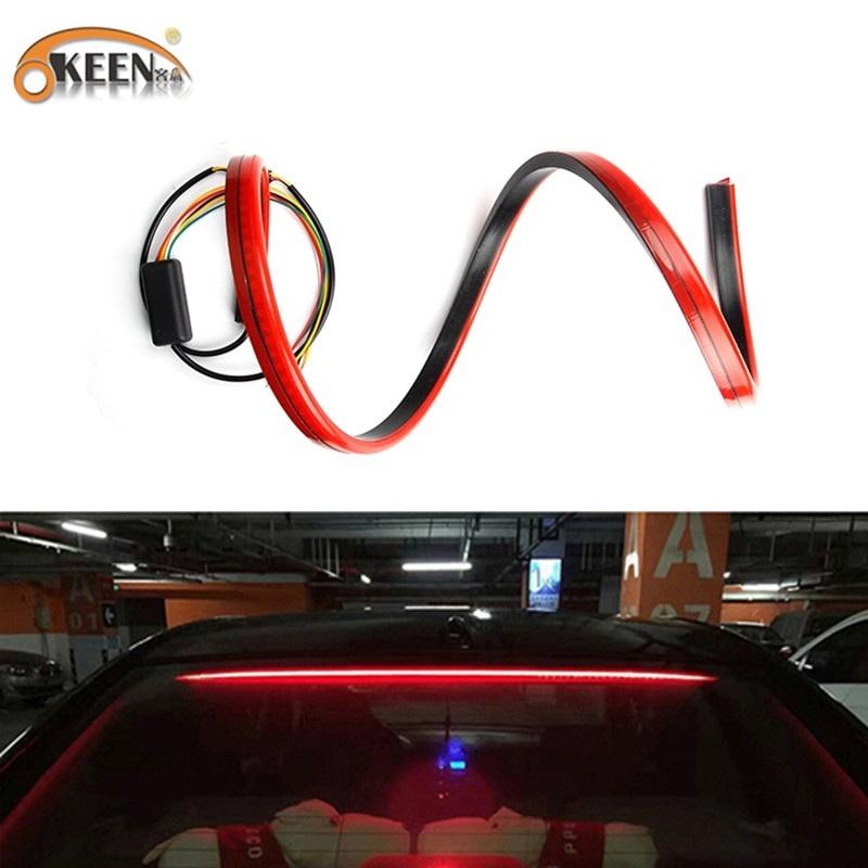 

OKEEN 12V Waterproof Car LED Strip Additional Brake Tail Lights 100cm Driving Flowing Turn Signal Light High Mount Stop Lamp Red, As pic