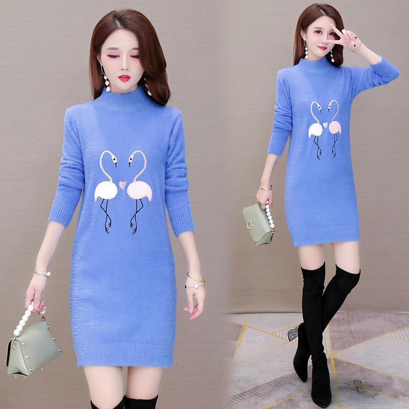 

False Mink Wool Knitted Sweater New Winter Knitt Women's Jumper Sweaters Soft and Elegant Bottom Shirt R688 Gcx0, Blue