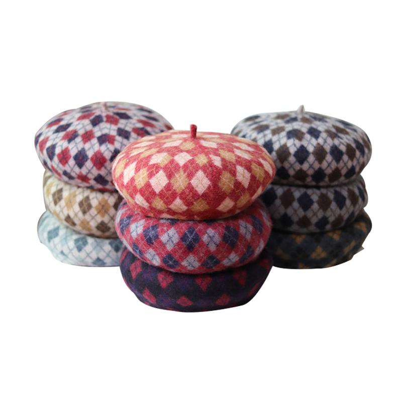 

Wool Plaid Beret Hats Women Winter Ladies Female 2020 New Fashion Autumn Warm Octagonal Cap Retro Painter Hat