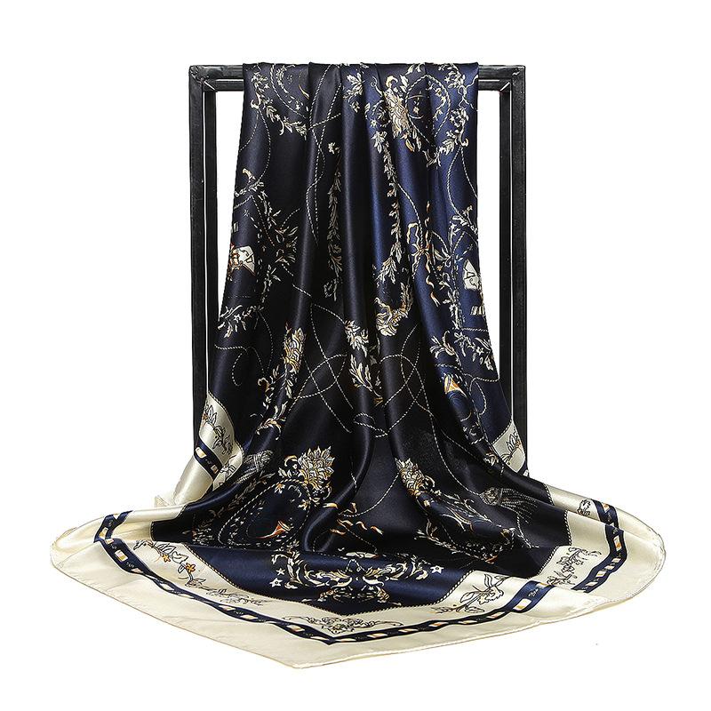 

2020 Large square shawl scarf for women vintage European brand designer Neckerchief silk Foulard chain Print female head scarf