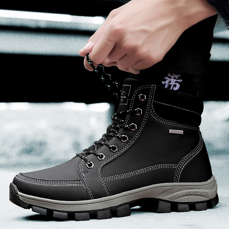 

2020 New Cross-Border Large Size -45 Cotton-Padded Shoes with Velvet A9718 Fashion Trendy High Top Work Boots Mens Outdoor Casual Shoes Le, Jd-a9718 yellow