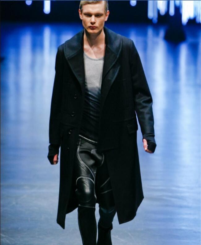 

2021 New Autumn Fine Youth Warm in Long Thick Woolen Coat of Men Wool on Knee. S-6xl!! K73G, Black