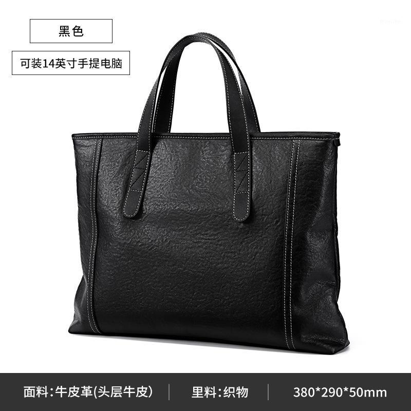 

100% Genuine Leather Bag Men 14inch Leather Handbags Famous New Women Business Bags men's briefcase laptop bag LW01771, Black