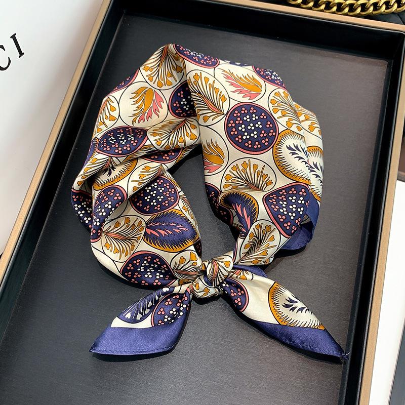 

Scarves 2022 Fashion Scarf Women Handkerchief Bandana Small Neck Hijab Lady 100% Pure Silk Brand Shawls Wraps Foulard 53cm, Blue;gray