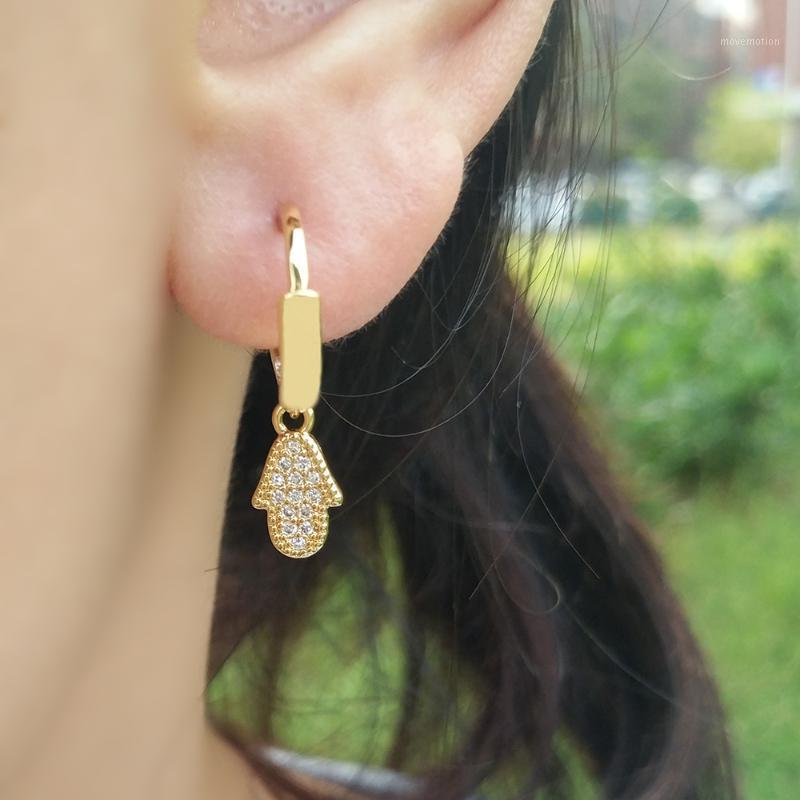 

Gold CZ Plated Small Hoops Earrings Fatima Hand Cute Mexican Jewelry mano de fatima Rhinestone Turkish Hamsa Zirconia Earring1
