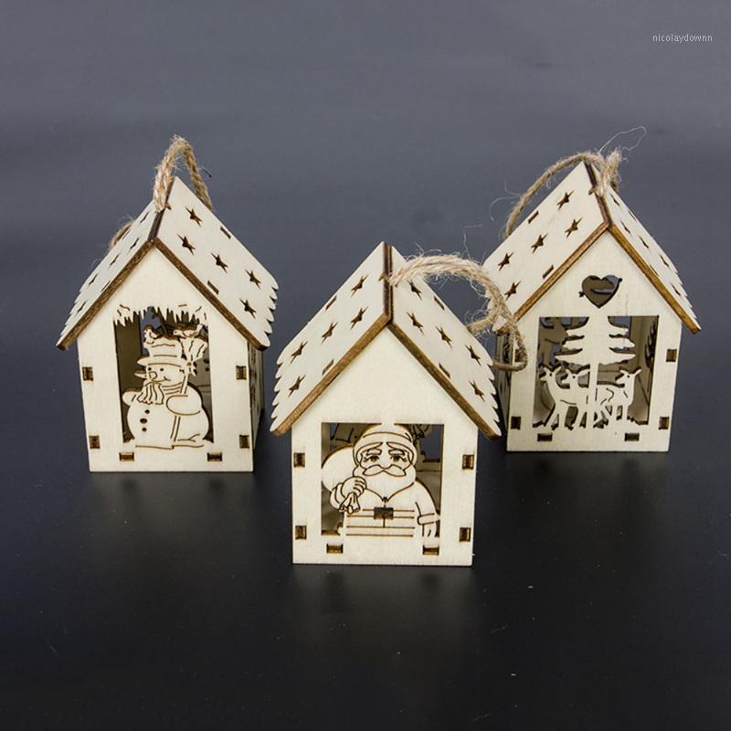 

Christmas Style Hanging Decor Ornaments Cute Mini Wooden House with Lights Christmas Home Decor for Xmas Cute Kids Gifts1