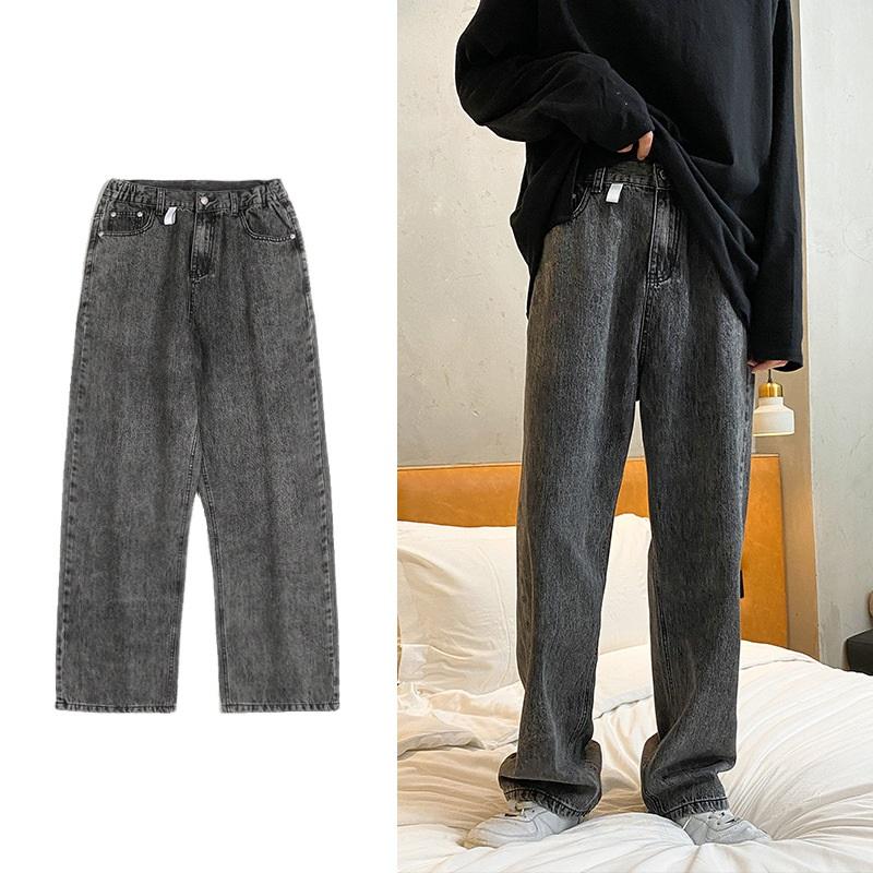 

Casual Men Jeans Fashion Streetwear Hip Hop Retro Jeans Pants Autumn Loose Wide-leg Trousers for Men, Black