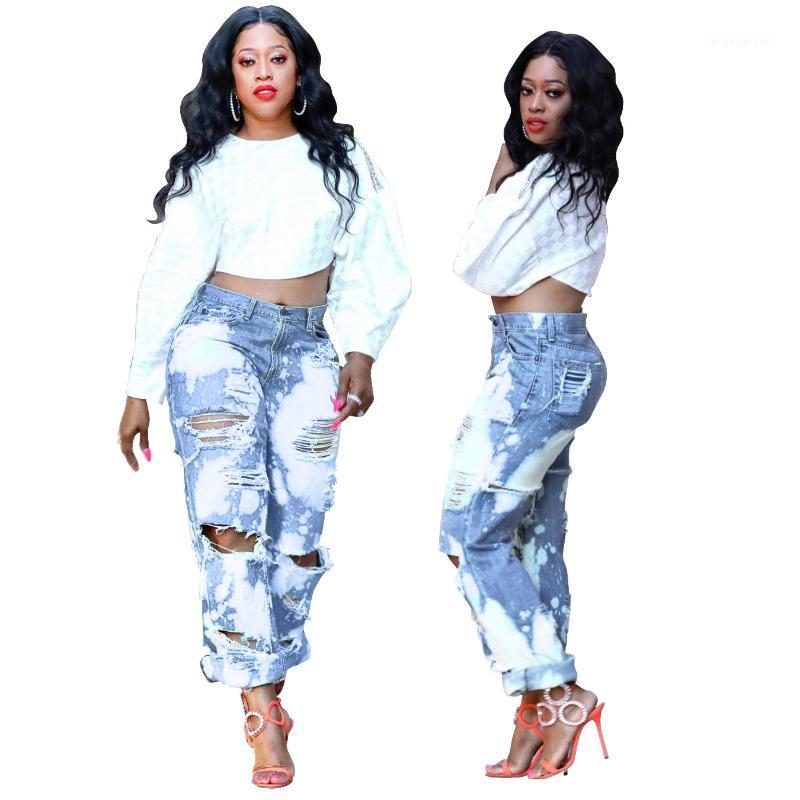 

fashion white two color front and back hole free straight pants1, Light blue