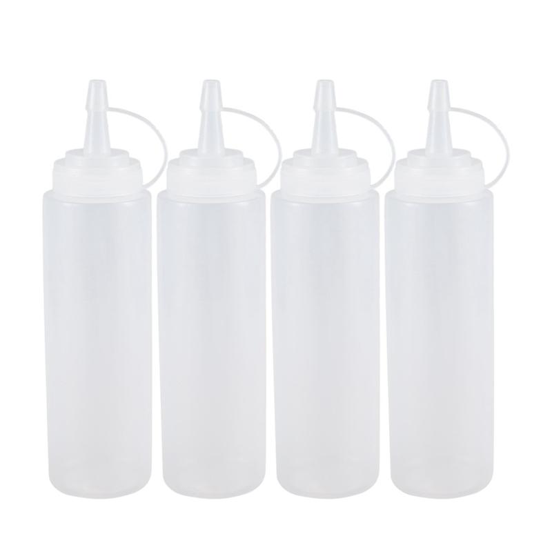

4X Clear White Plastic Squeeze Sauce Ketchup Cruet Oil Bottles 8oZ