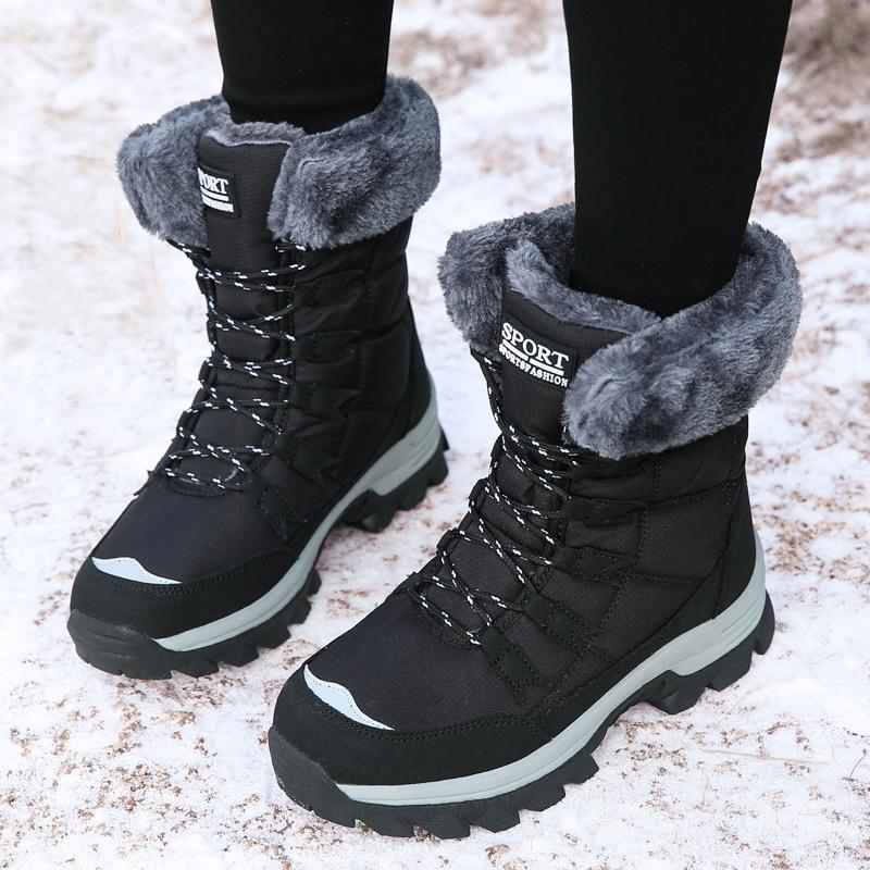 

Snow boots 2020 winter new high-top plus velvet thick non-slip cotton boots cold-resistant large size high women's shoes, Black