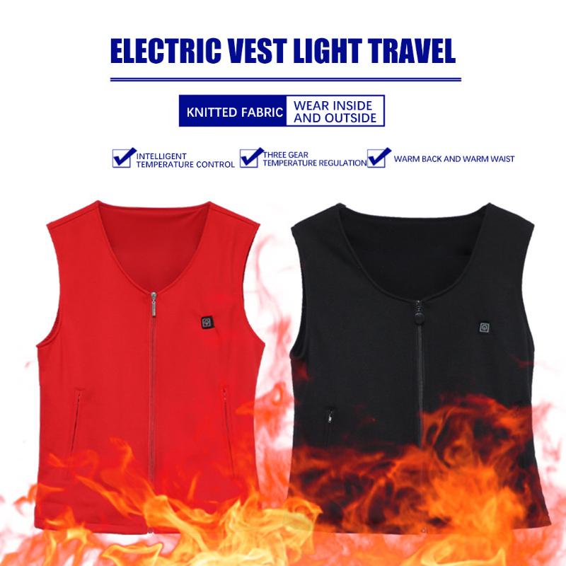 

2020 Winter Unisex Warm Heating Charging Vest Outdoor Sports Men's Solid Casual Sleeveless Heating Vest Intelligent gilet femme, Red