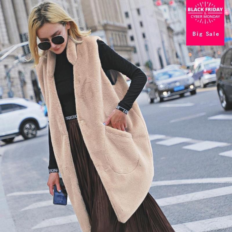 

Winter Fashion Women' Faux Fur Vest Fake Fur Coat Fashion Slim Rex Waistcoat Plus size Warm Jacket Outwear L1678, Pink