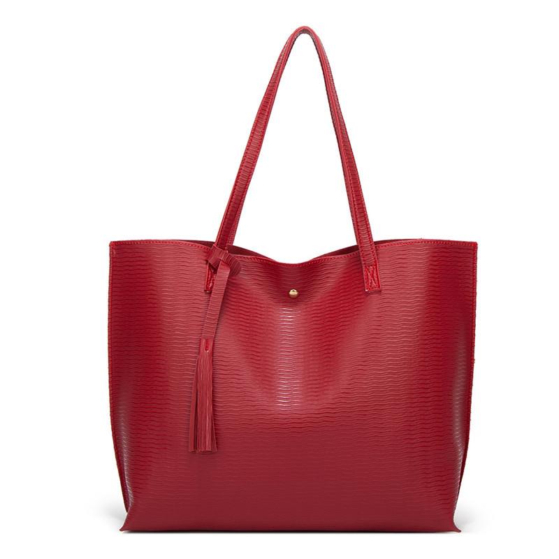 

2021 New Women Girls Pure Color Tassels Large Capacity Shoulder Bag Female Shopping Handbag Shoulder Tote Bag Sac a Main Femme, Beige