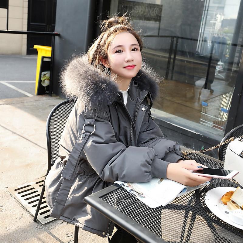 

Jacket Woman Hooded Winter Big Fur Collar Down Coat Women Parka Short Thick Korean Overcoat Casacas Para Mujer, Black