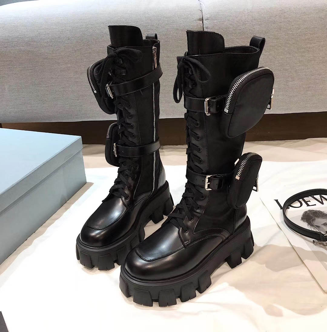 

Transparent Sole Metal Belt Buckle Ankle Boots PU Thick-Heeled Thick-Soled Winter Warm Short Boots Flat-Heeled Women's Shoes, Black