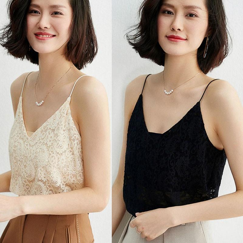 

Women Summer lace solid color v-neck basic Camisole Korean sexy V-neck lace slimming wild camisole
