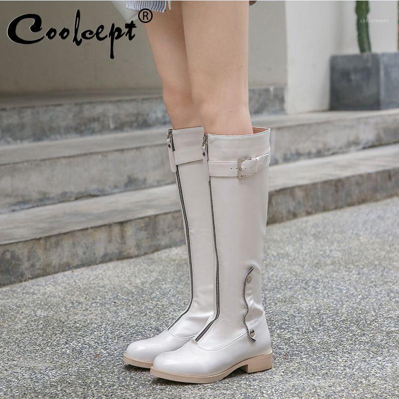 

Coolcept Women New Arrival Knee High Boots Fashion Front Zipper Brand Casual Flats Boots Winter Shoes Women Footwear Size 33-401, Pink