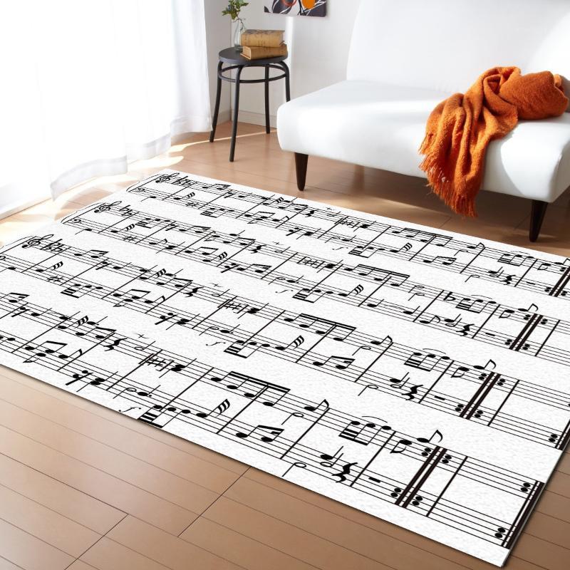 

Tab Music Note Black White Pattern Carpets for Living Room Bedroom Area Rug Kids Room Play Mat 3D Printed Home Large Carpet1, As pic